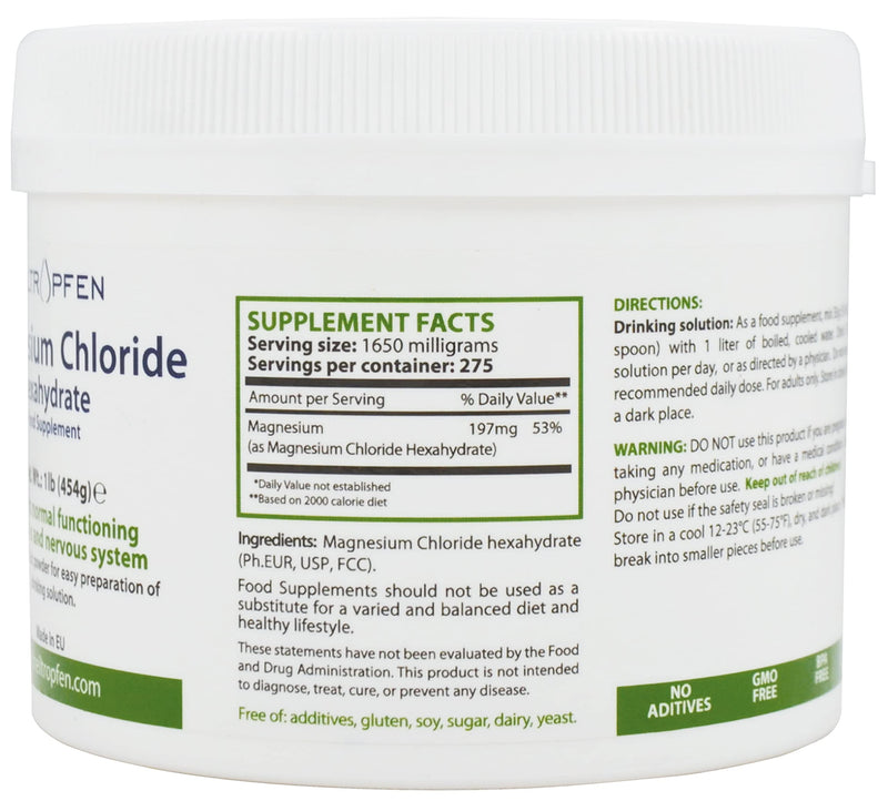 Magnesium chloride hexahydrate 454g | Pharmaceutical Grade Ingredients | Magnesium Chloride Powder MgCl2 | Healing Drops® Unlimited 454 g (pack of 1) - NewNest Australia
