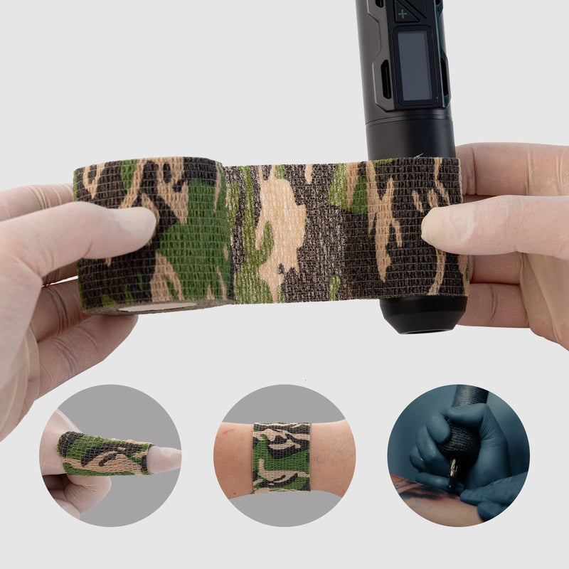 EZ Tattoo Grip Tape - Pack of 24 (2.5cm x 4.5m) Self-Adhesive Bandage for Wrist Swelling and Ankle Sprain, Disposable Roll Tattoo Grip Tube Tape for Tattoo Machine (Camo) Camo - NewNest Australia