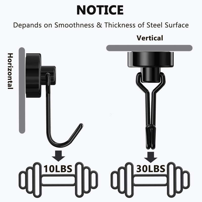 Magnetic Hooks,Tohoer Heavy Duty Neodymium Magnet Hook 30LBS with Rust Proof for Indoor Outdoor Hanging,Refrigerator,Grill,Kitchen,Key Holder,Black,Pack of 8 Black - NewNest Australia