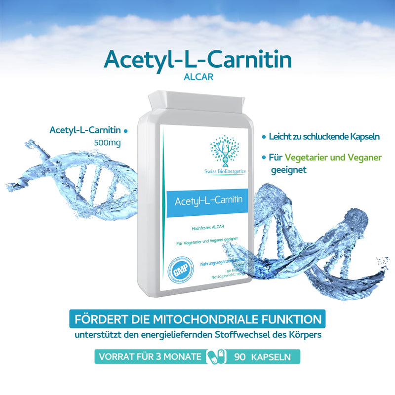 Acetyl L-Carnitine - High Potency ALCAR without D-Carnitine - Made in the UK - Suitable for Vegans, 500 mg 90 Capsules - NewNest Australia