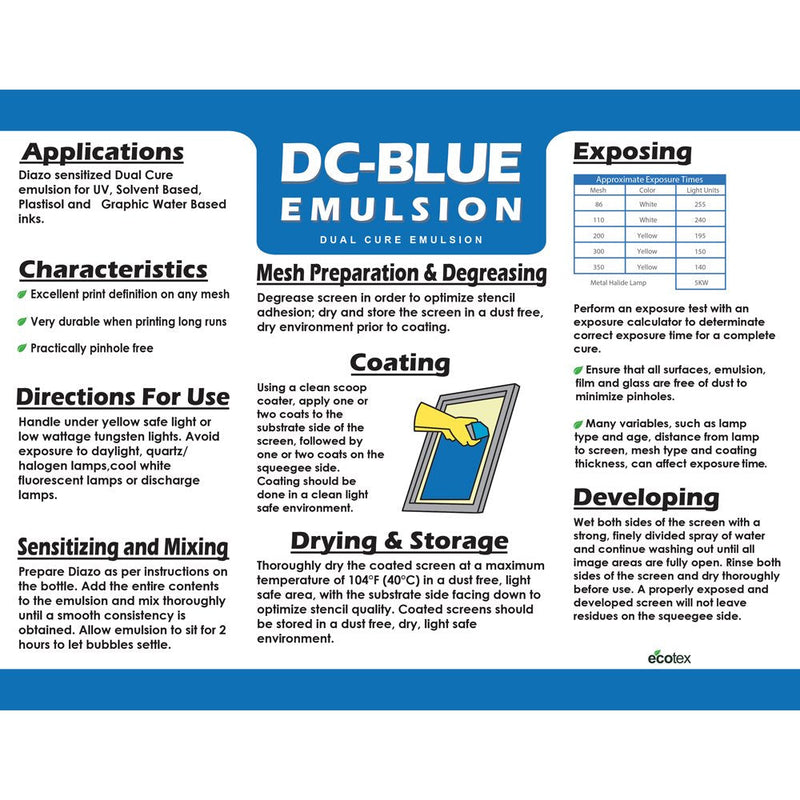 Ecotex DC Blue Textile Dual Cure Screen Printing Emulsion Pint - 16 oz. Pint - 16 oz. - NewNest Australia