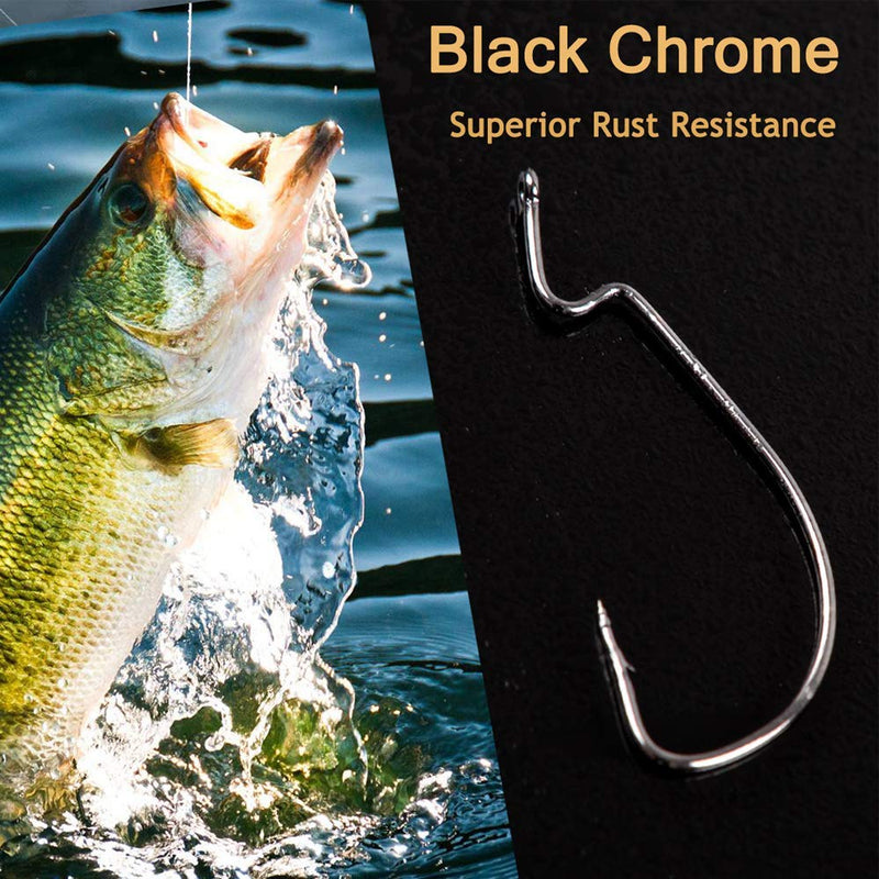 Bass Fishing Worm Hooks Set, 50pcs/100pcs 3X Strong Fishing Worm Hooks, Offset Worm Hooks High Carbon Steel Wide Gap Bass Hooks Soft Worm Bait Jig Fish Hooks for Bass Trout Salmon Freshwater Saltwater 100pcs worm hooks(1#-5/0) - NewNest Australia