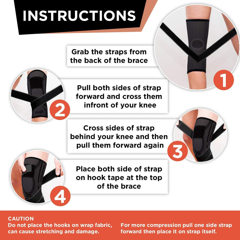 PURE SUPPORT Knee Brace Sleeve | with Strap Compression Patella Stabilizer for Meniscus Tear | Arthritis Pain | Running | Basketball | Crossfit | Sports | Gym | Women | Men XXL Black/Straps - NewNest Australia