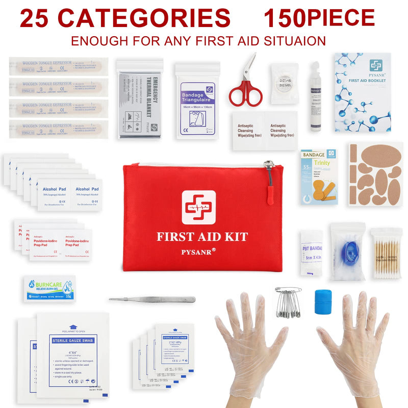 First Aid Kit, PYSANR 150 Piece Small First Aid Kits with Foil Blanket, Scissors First Aid Bag for Emergency, Home, Camping, Travel, Sports, Office, Outdoor, Car, School - NewNest Australia
