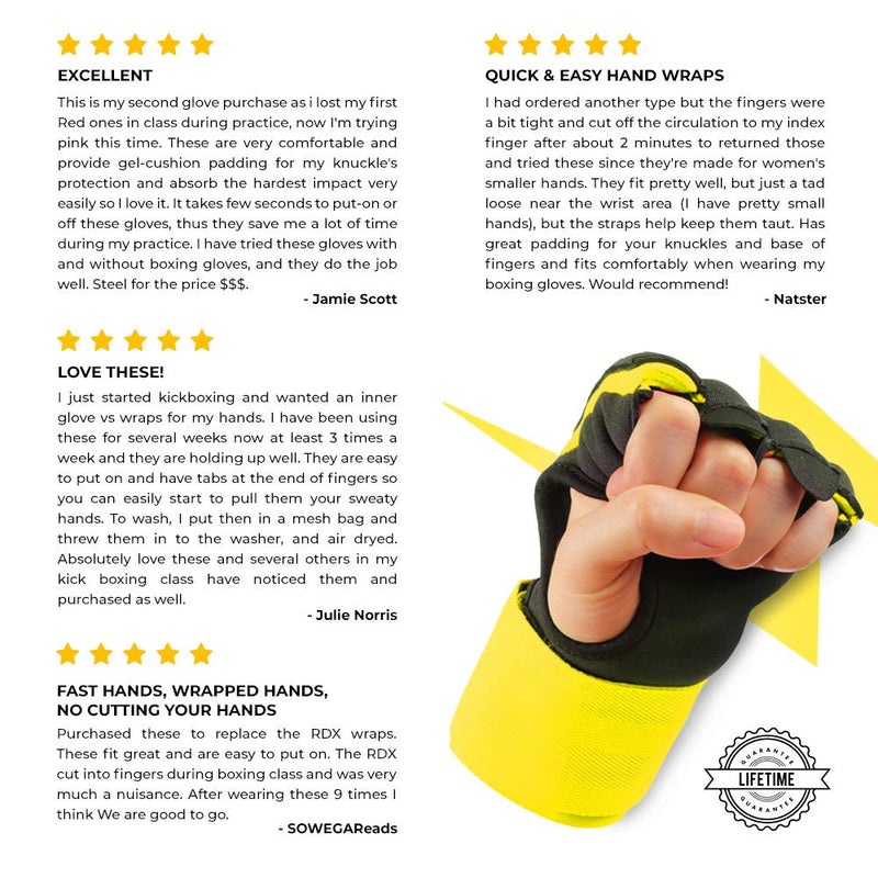 WYOX Gel Quick Hand Wraps for Boxing MMA Kickboxing - EZ-Off & On - Padded Knuckle with Wrist Wrap Protection for Men Women Youth Yellow X-Small - NewNest Australia