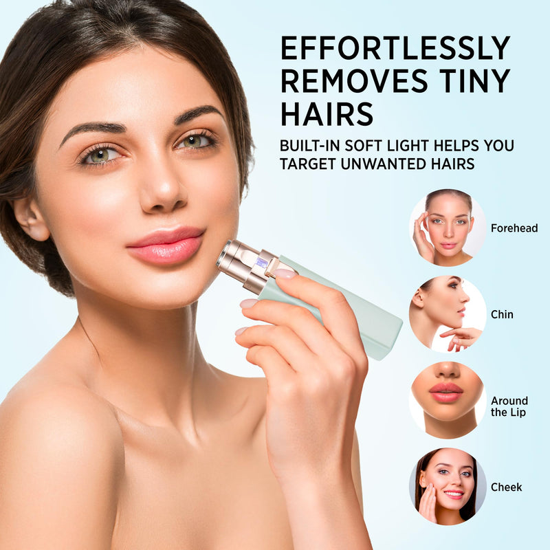 Eyebrow facial hair remover for women: Electric portable 2 in 1 hair remover - rechargeable for removing facial lips and body hair in women with built-in LED light green - NewNest Australia