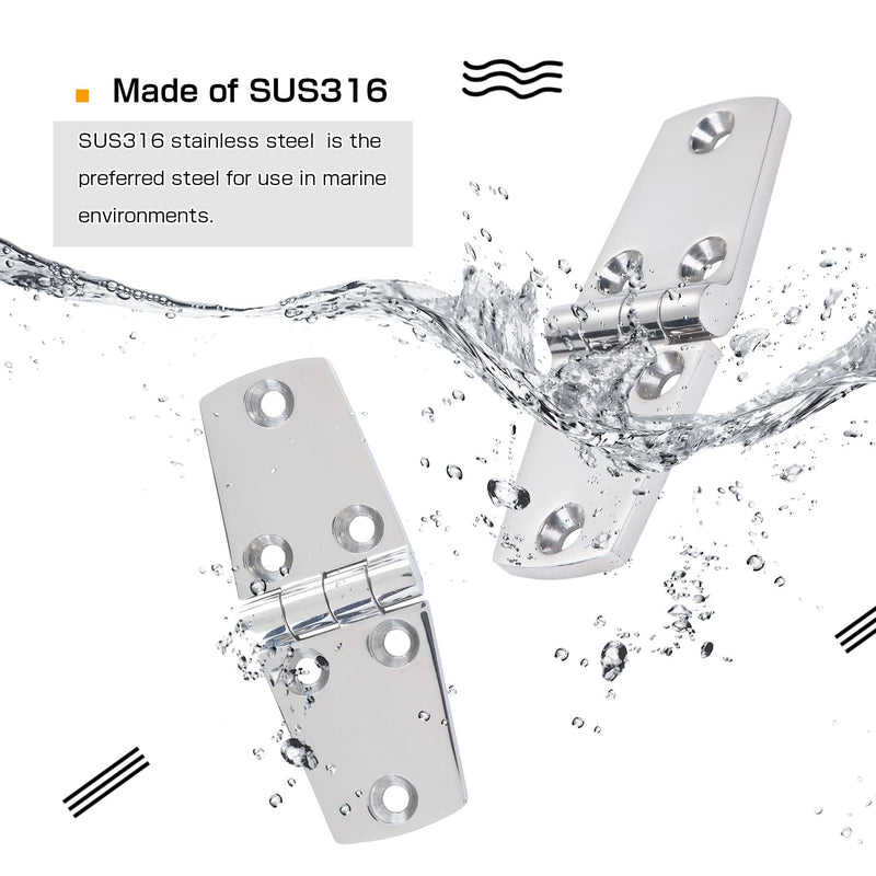Atibin Marine Mount Door Hinges Steel Stainless Hatch Boat Hinge Hardware Heavy Duty Boat Hinge Deck Mirror Polished SUS316 1.50 inch x 4.00 inch 2pcs - NewNest Australia