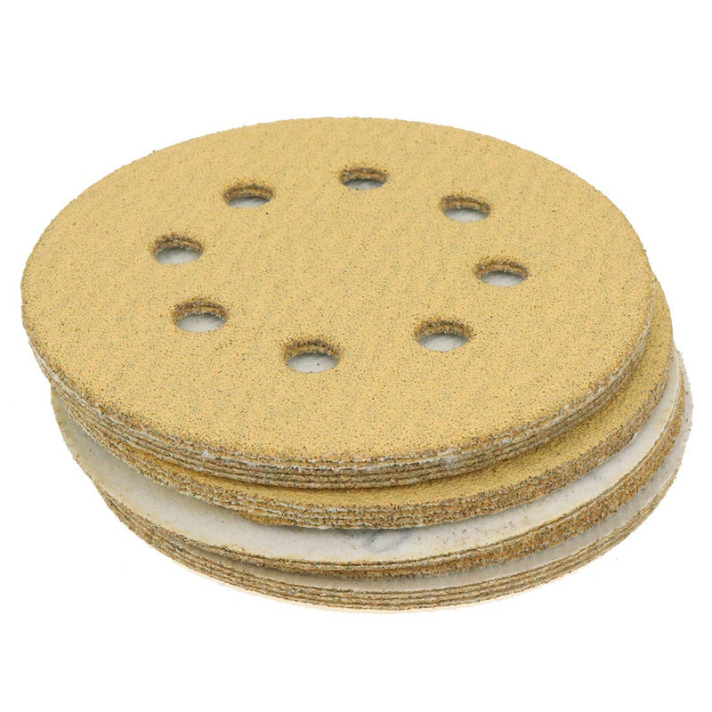 Sydien 20Pcs Yellow 5 Inch 8 Holes Sanding Discs 60 Grit Dustless Hook and Loop Sandpaper for Random Orbital Sander - NewNest Australia