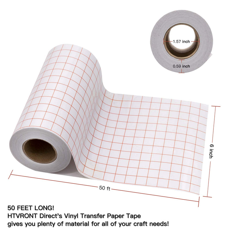 Clear Vinyl Transfer Paper Tape Roll 6" x 50 Feet Clear w/Red Alignment Grid - Application Transfer Tape Perfect for Self Adhesive Vinyl for Signs Stickers Decals Walls Doors & Windows 06in x 50ft - NewNest Australia