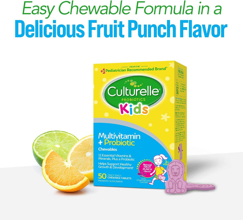 Culturelle Kids Complete Multivitamin + Probiotic Chewable, Digestive & Immune Support for Kids, With 11 Vitamins & Minerals including Vitamin C, D3 and Zinc, Fruit Punch Flavor, 50 Count - NewNest Australia