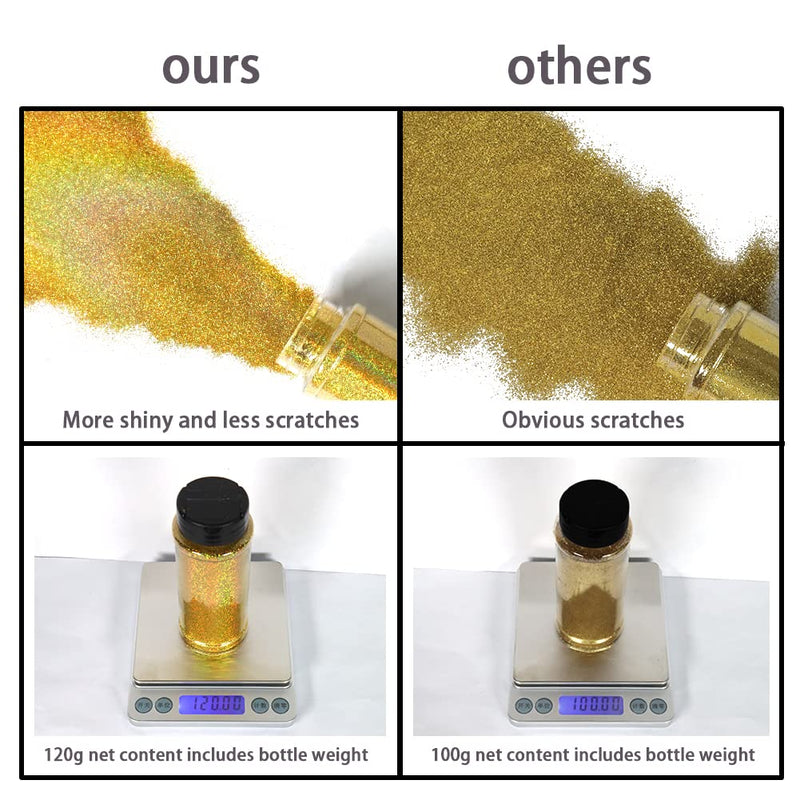Ceya 3.5oz/ 100g Holographic Ultra Fine Glitter Powder Diamond Laser Gold Glitter 1/128” 0.008” 0.3mm for Slime Epoxy Resin Craft Tumbler Jewelry Nail Festival Makeup Scrapbook Painting Wedding Cards - NewNest Australia