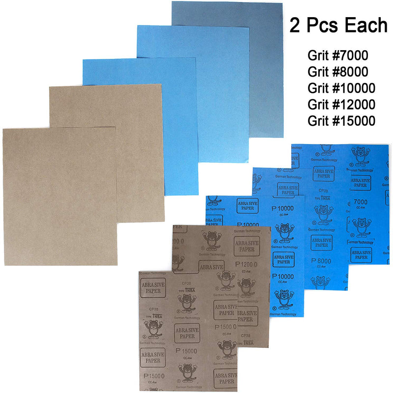 ADVcer 9x11 inch 10 Sheets Sandpaper, Wet or Dry 7000-15000 Grit 5 Assortment Sand Paper, Super Fine Precision Abrasive Pads for Automotive Sanding, Wood Turing Finishing, Metal Furniture Polishing 10pcs (7000 to 15000) - NewNest Australia