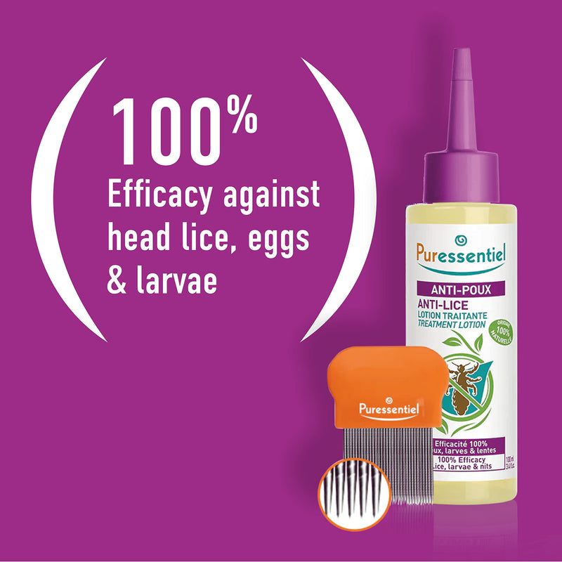 Puressentiel Head Lice Treatment Lotion & Head Lice Comb - Kills 100% Head Lice in Just 10 minutes - 100% Natural Formula - Easy To Apply Lotion 100ml - For kids & Adults - Cruelty Free - NewNest Australia