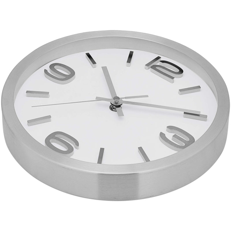NewNest Australia - Bernhard Products Modern Wall Clock 10 Inch Silver Silent Non Ticking Battery Operated Round Elegant Metal Quality Quartz for Kitchen Home Office Clock with 3D Numbers, Easy to Read Silver & Afternoon White 