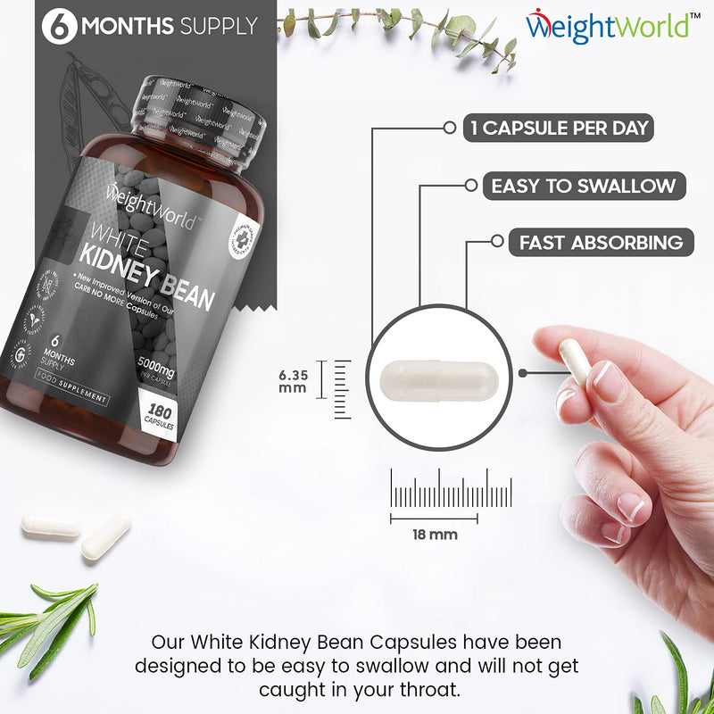 White Kidney Bean Extract - 5000mg Per Serving - 180 Vegan Capsules (6 Months Supply) - Enriched with Zinc & Chromium - High Strength Kidney Bean Supplement for Men & Women - Gluten Free & Non-GMO - NewNest Australia