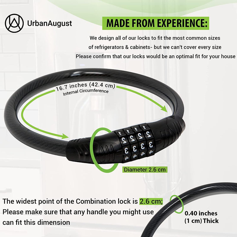 Urban August Original Fridge Lock: Multi-Functional Cable Combination Lock, for French-Door Refrigerators and Cabinets (Two Pack White) Two Pack White - NewNest Australia