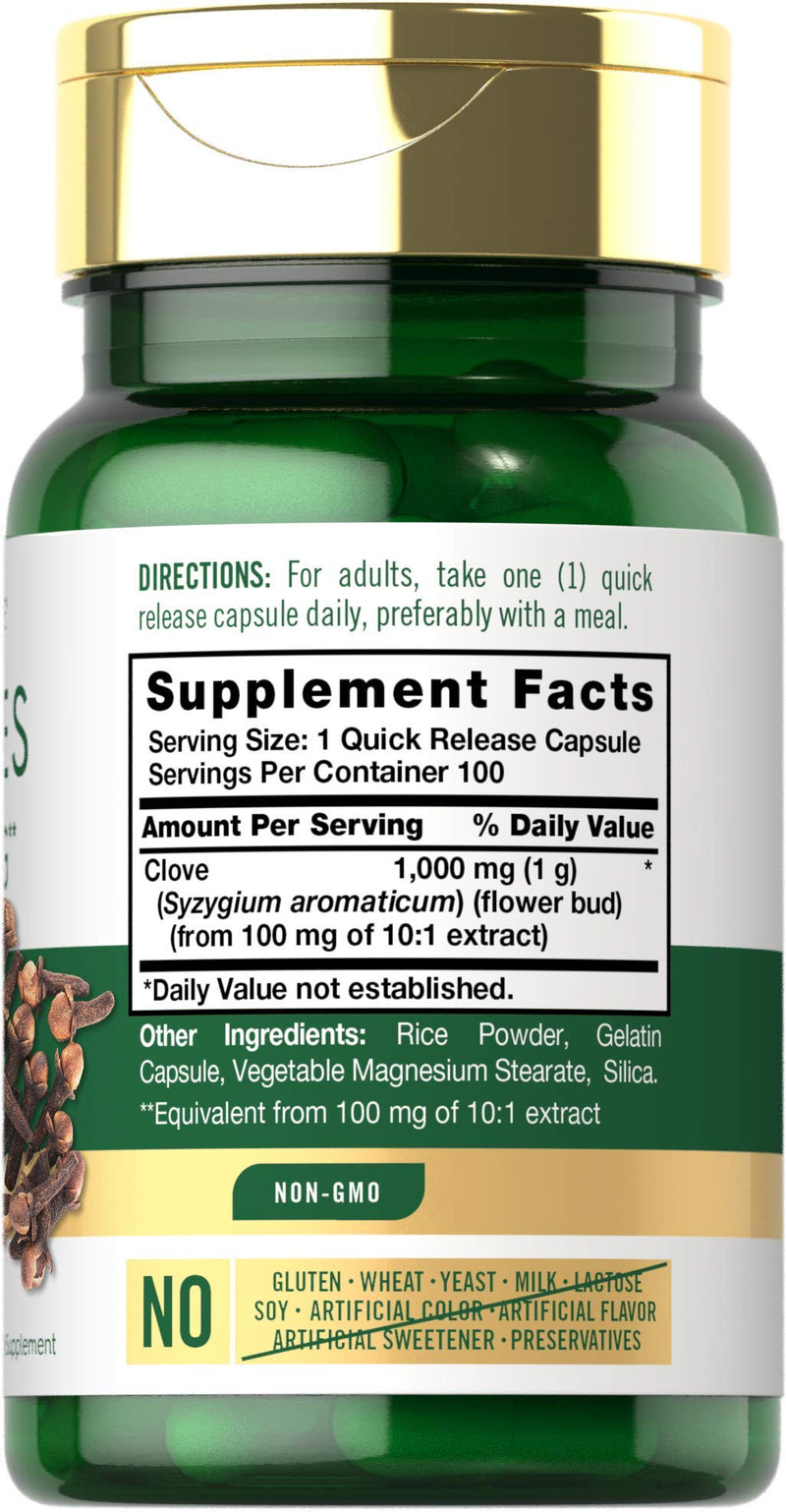 Cloves Supplement | 1000mg | 100 Capsules | Non-GMO, Gluten Free | by Carlyle - NewNest Australia