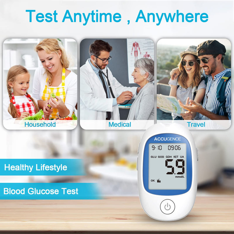 ACCUGENCE Diabetes Testing Kit Blood Sugar Monitor With Multifunctional Blood Glucose Meter 50Pcs Blood Sugar Test Strips Lancets Glucometer 5 Second Get Results Blood Sugar Test Kit - NewNest Australia