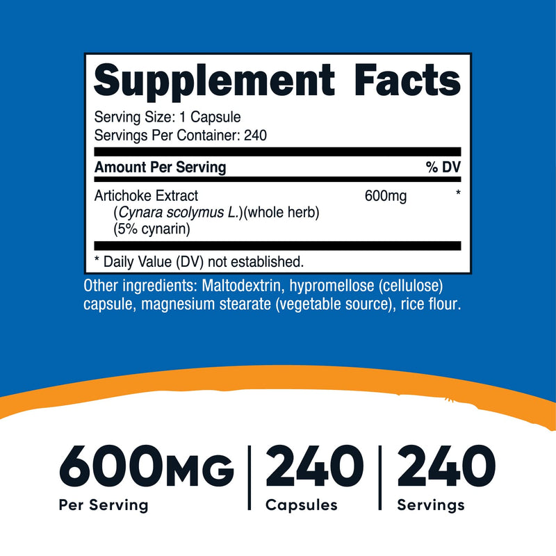 Nutricost Artichoke Extract (600mg) 240 Capsules - Gluten Free, Non-GMO, and Vegetarian Friendly - NewNest Australia