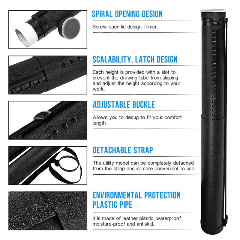 Document Tube,Plastic Expanding Poster/Art/Document Storage Tube 24.5 to 40 inches Adjustable with Carrying Strap Waterproof and Light-Resistance Telescoping Carrying Case (Black-Medium Size) Black - NewNest Australia