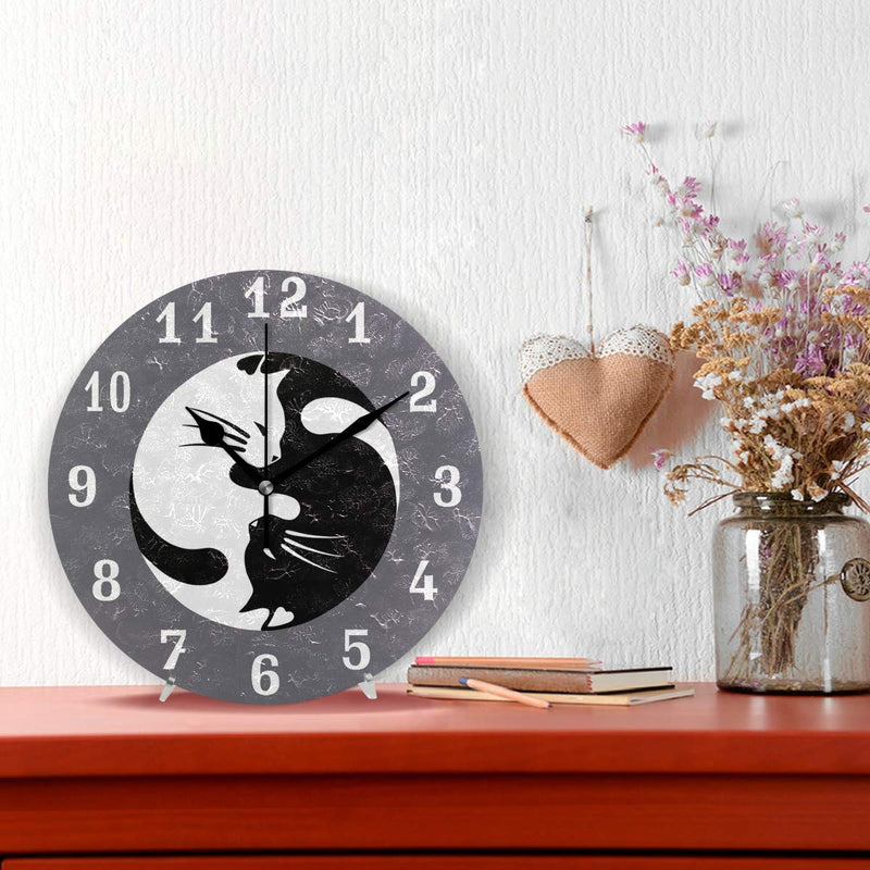 NewNest Australia - SEULIFE Wall Clock Yin Yang Tai Chi Cat Animal, Silent Non Ticking Clock for Kitchen Living Room Bedroom Home Artwork Gift 