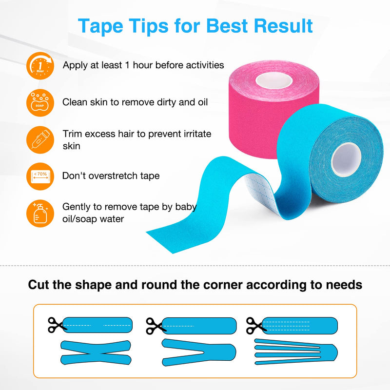 Anjocare Kinesiology Tape, 5 Cm X 5 M Kinesiology Tapes For Sports, Waterproof & Elastic Skin-Friendly Kinesio Tapes For Knee Pain, Elbow And Shoulder (2 Rolls) - NewNest Australia