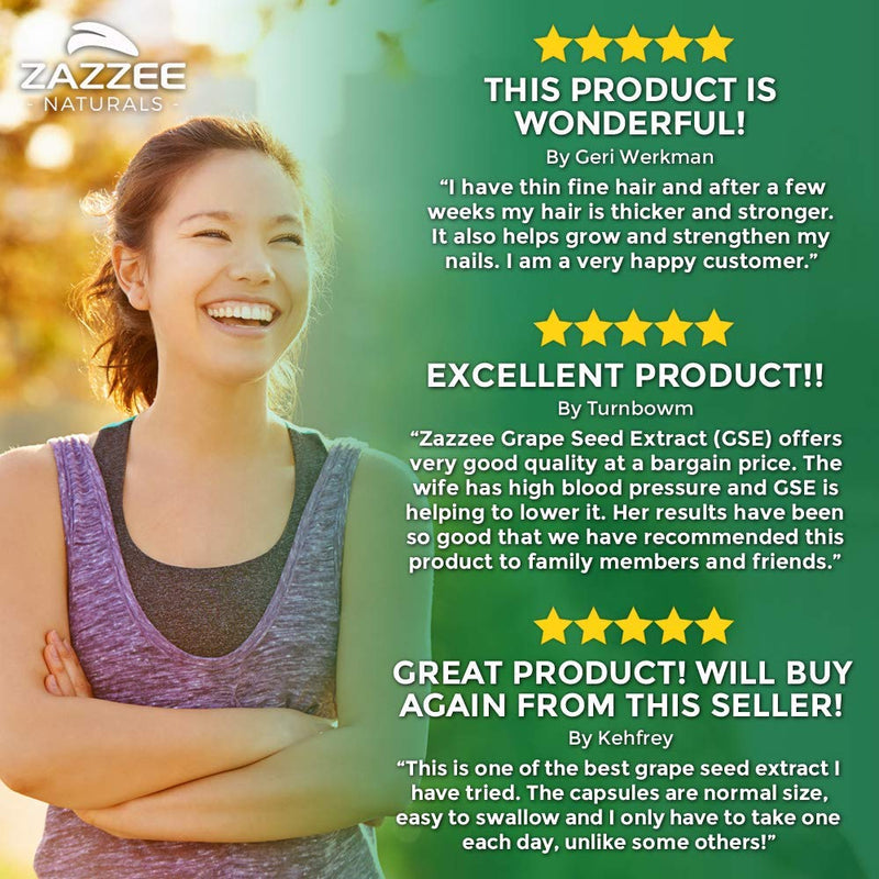 Zazzee Grape Seed Extract 20,000 mg Strength, 180 Vegan Capsules, 95% Polyphenols (Proanthocyanidins), Potent 50:1 Extract, 400 mg per Capsule, 6 Month Supply, Non-GMO and All-Natural - NewNest Australia