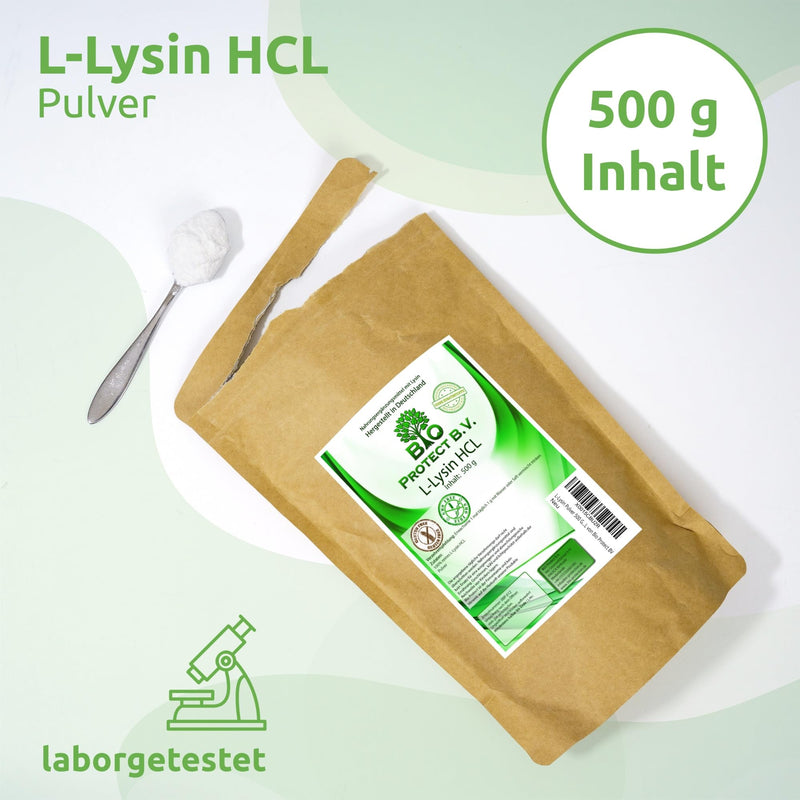 L-Lysine powder 500 grams without additives - 100% pure and without magnesium stearate - Vegan - Lysine HCL from Bio Protect BV 500 g (pack of 1) - NewNest Australia