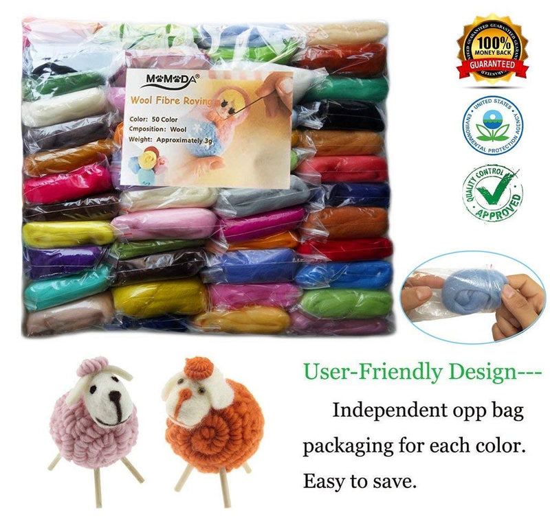 MOMODA 50 Colors Fibre Wool Yarn Roving for Needle Felting Hand Spinning DIY Craft Materials - NewNest Australia