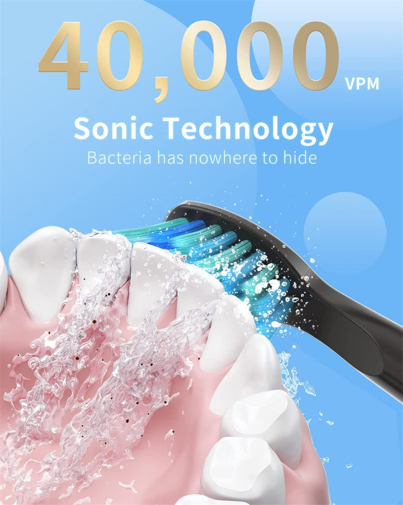 Seago Sonic Electric Toothbrush 507 for Adults, 40,000VPM Ultrasonic Rechargeable Toothbrushes with Smart Timer, 4 Dupont Brush Heads, 5 Cleaning Modes, IPX7 Waterproof (SG-507 Black) Sg-507 Black - NewNest Australia