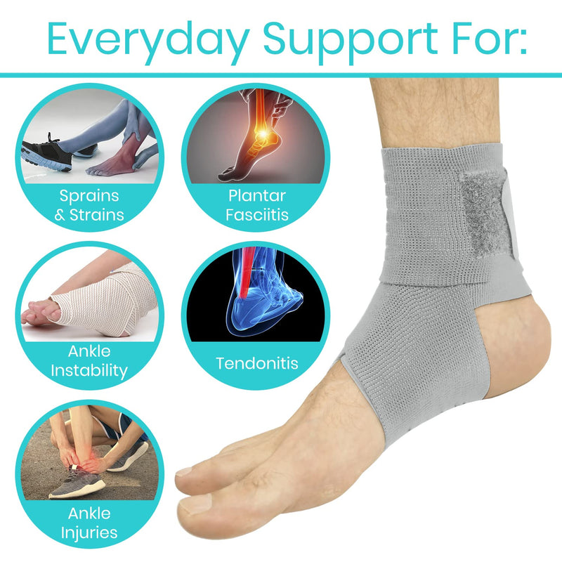 Vive Ankle Wrap - Strap Heel Brace Stabilizer For Sprained Foot - Breathable, Soft, Firm Compression Sport Sleeve For Swelling - Adjustable Nonslip Elastic Support For Tendonitis - For Women, Men Gray - NewNest Australia