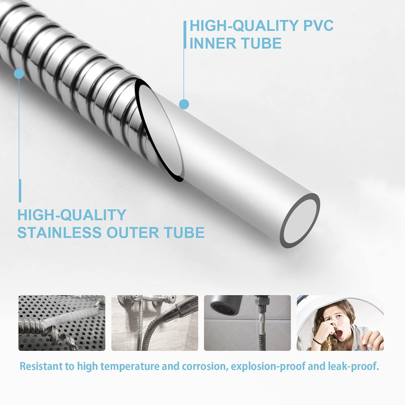 OFFO Shower Hose, 63 Inches No Kink Stainless Steel Shower Hose Attachment Electroplating Handheld Shower Head Hose Flex Hoses Extension with Brass Insert & Nut for Pet Bathing Cleaning, Chrome - NewNest Australia