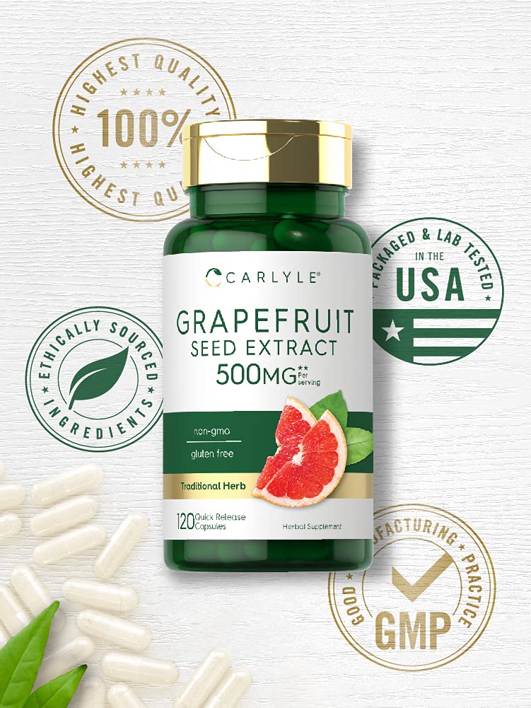 Grapefruit Seed Extract | 500 mg 120 Capsules | Maximum Strength | Non-GMO, Gluten Free | by Carlyle - NewNest Australia