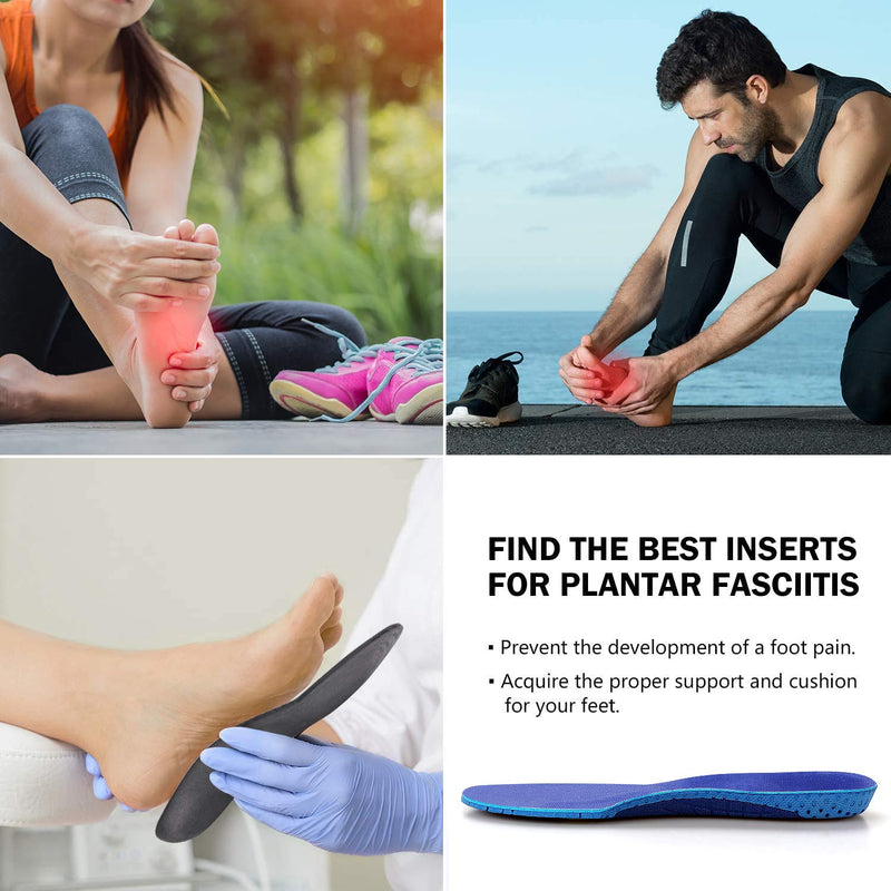 Low Arch Elastic Comfort Insole Sports Foam Compression Shock Absorption Shock Absorption Anti-Fatigue Insole Suitable for Flat Heel Pain(Size:UK-7,Length:10.25",Blue) UK-7-26CM--10.25" Blue - NewNest Australia
