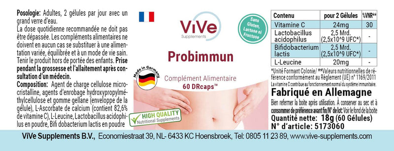 Probimmun With Bacterial Cultures - 60 Time Delayed Drcaps - Lactobacillus Acidophilus + Bifidobacterium Lactis - High Dose | Quality From Germany Vive Supplements - NewNest Australia