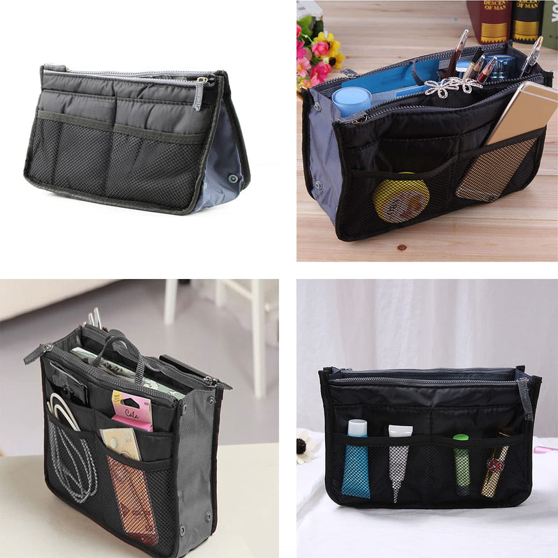 YUEMING Handbag Organiser, Ladies Travel Insert Organiser Tidy Bag Purse Pouch Zipper Closure Tote 13 Pocket Organiser Diaper Bag Cosmetic Travel Bag Liner Pouch with Handle (Black) Black - NewNest Australia