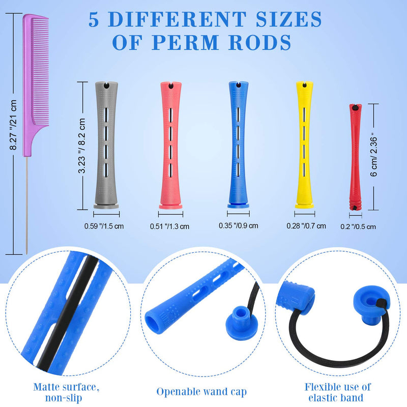 60 Pieces Hair Perm Rods Set Plastic Perming Rods Cold Wave Rods 5 Sizes Hair Curling Rollers with Rat Tail Hair Comb Stainless Steel Pintail Comb for Women Girls Hairdressing Styling - NewNest Australia
