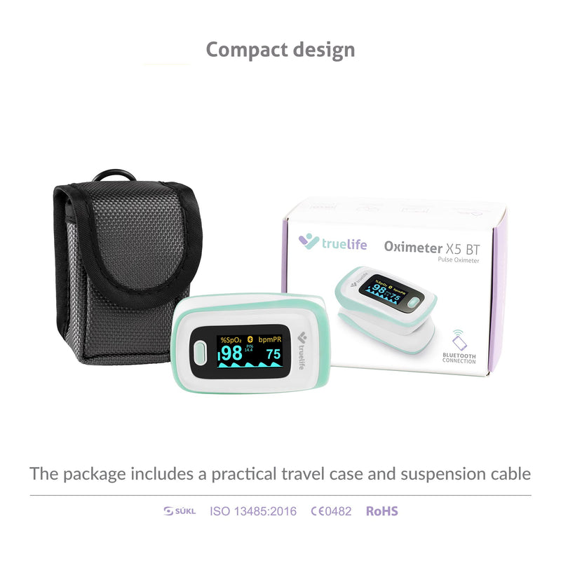 Truelife Oximeter X5 Bluetooth And App, Oxygen Saturation, Heart Rate And Perfusion Index, 6 Display Modes, Audible Signal For Pulse Rate, Belt Bag And Lanyard - NewNest Australia