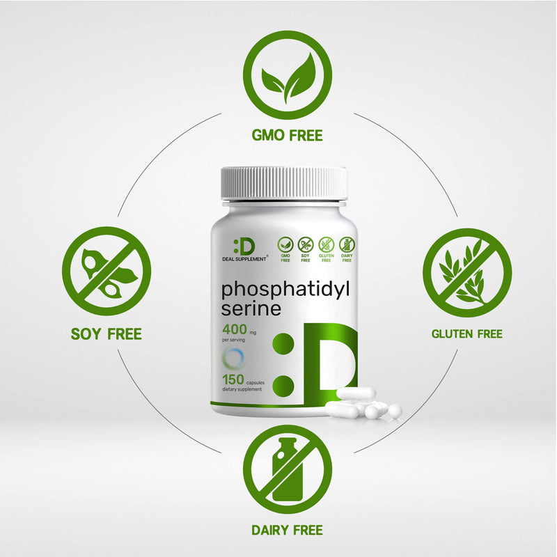 Phosphatidylserine 400mg Per Serving, 150 Capsules, Soy Free, Derived from Sunflower Lecithin | Third Party Lab Tested for Purity - Advanced Brain Health Nootropic Supplement - NewNest Australia