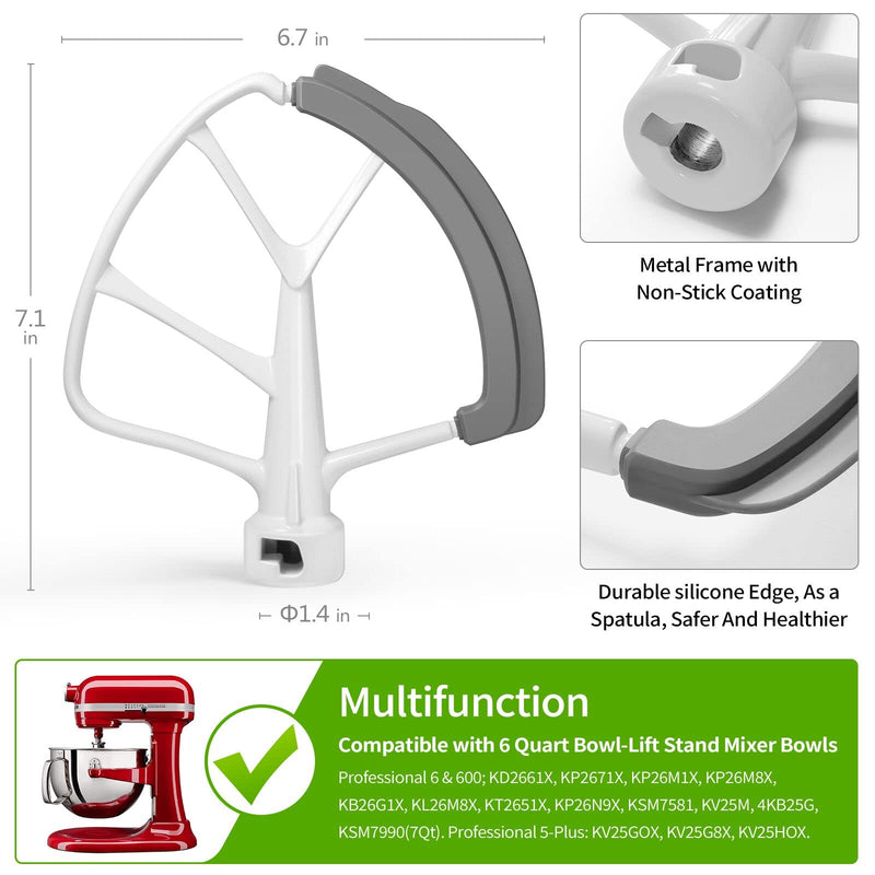 KITCHPOWER 6 Quart Flex Edge Beater for KitchenAid Bowl-Lift Stand Mixers, Kitchenaid Paddle Attachment Mixer Accessory - NewNest Australia