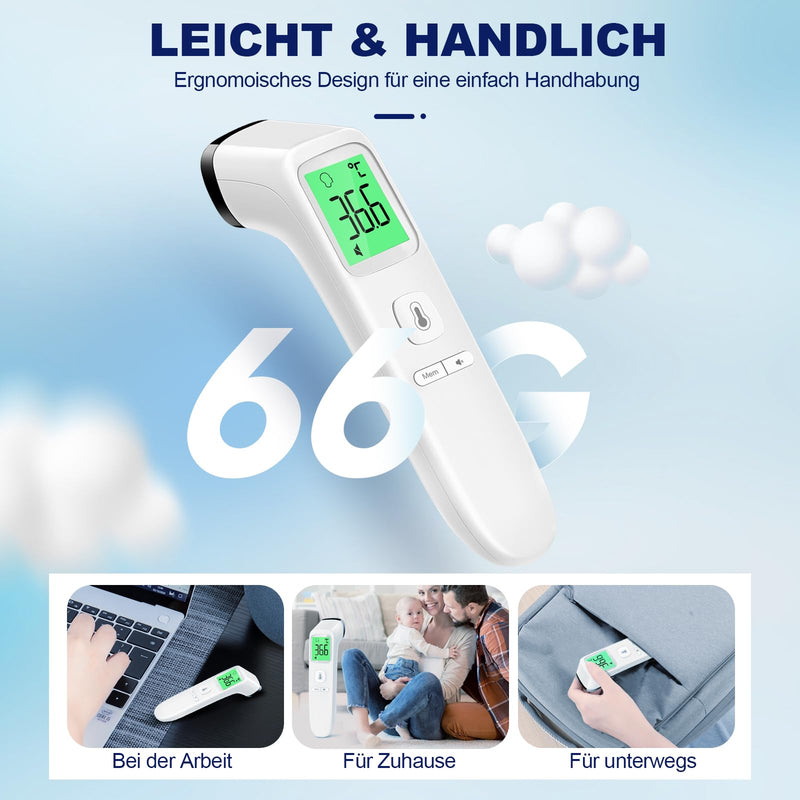 Fever Thermometer Contactless Forehead Thermometer, Digital Infrared Thermometer for Babies and Adults with Instant Accurate Readings, Fever Alarm, LCD Display and 35 Memory Recall (Cream) Cream - NewNest Australia
