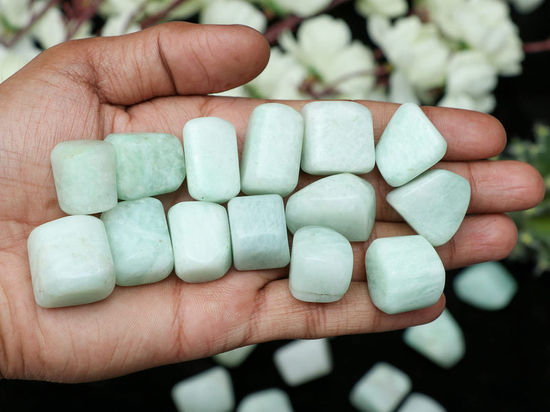 Crocon Amazonite tumble stones | Stones Set | Pocket Crystal Healing gemstones | Tumble Collection palm stone | Good Luck |Charm Gift Craft | Home Decor Size: 20-25 mm | 1 LB - NewNest Australia