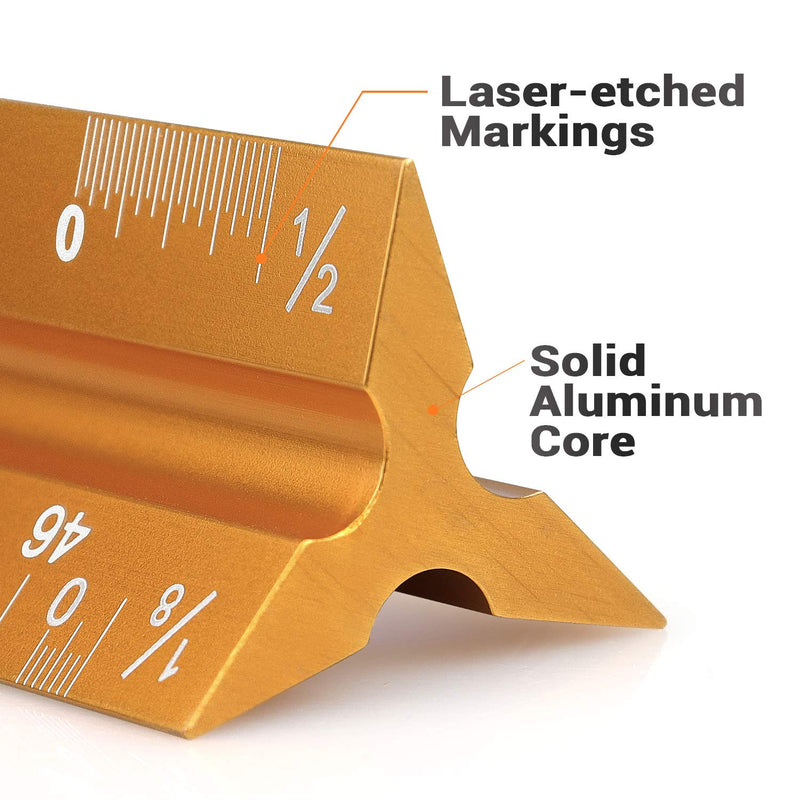 12" Architectural Scale Ruler Aluminum Architect Scale Triangular Scale Ruler for Architects, Draftsman, Students and Engineers, Golden - NewNest Australia