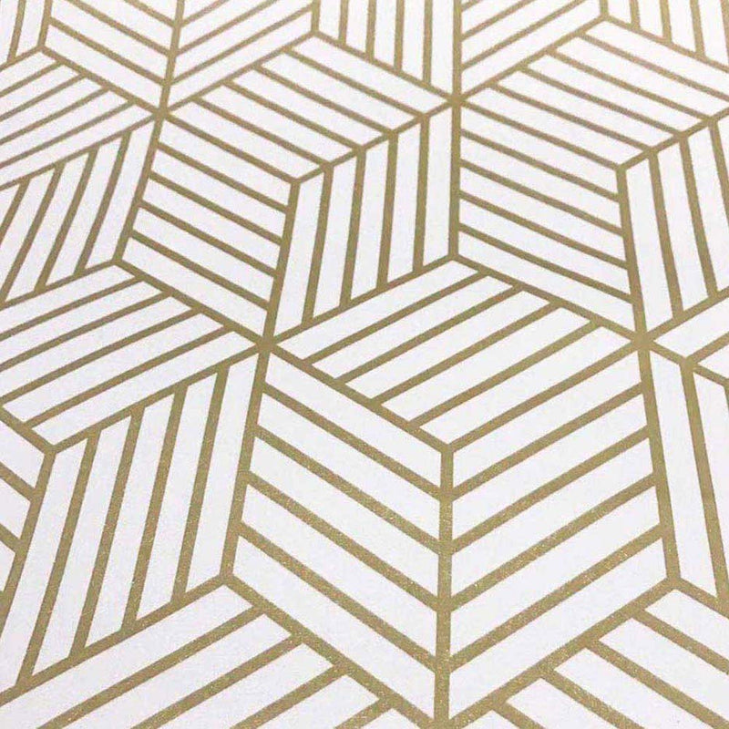 NewNest Australia - N/ A White and Gold Geometry Stripped Hexagon Peel and Stick Contact Paper self Adhesive Wallpaper Removable Vinyl Film Decorative Shelf Drawer Liner Sticker 17.7 inch by 9.8 Feet 