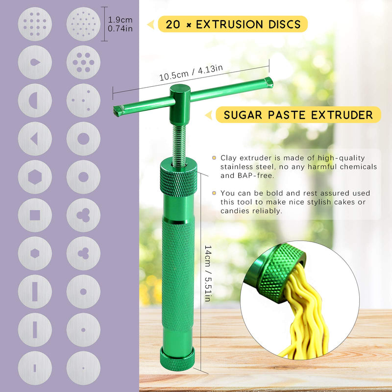 Swpeet 36Pcs Green Clay Extruder Gun Fondant Sugar Paste Extruder Clay Cake Sculpture Gun, Ball Stylus Dotting Tool with Plastic Scraper, Cake Decorating Supplies Modeling Tool - NewNest Australia