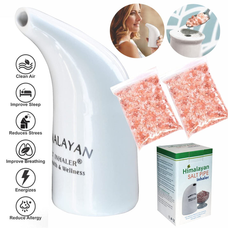 Health Original Himalayan Salt Inhaler Pipe Ceramic Filled with 100% Pure Himalayan Salt - with hygienic with 200Grm Salt Free (Pack of 1 Salt Inhaler) 200 g (Pack of 1) - NewNest Australia