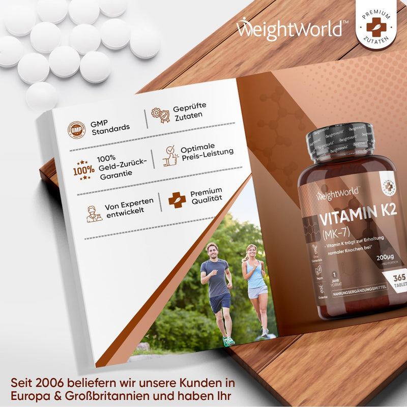 Vitamin K2 200 ¬µg - 365 Vegan Microtablets - 200 Mcg Vit K2 99.9% All-Trans Menaquinone Mk-7 Per Tablet - Blood Coagulation & Bones (Efsa) - 1 Year Supply - Vitamin K Preparations From Weightworld - NewNest Australia