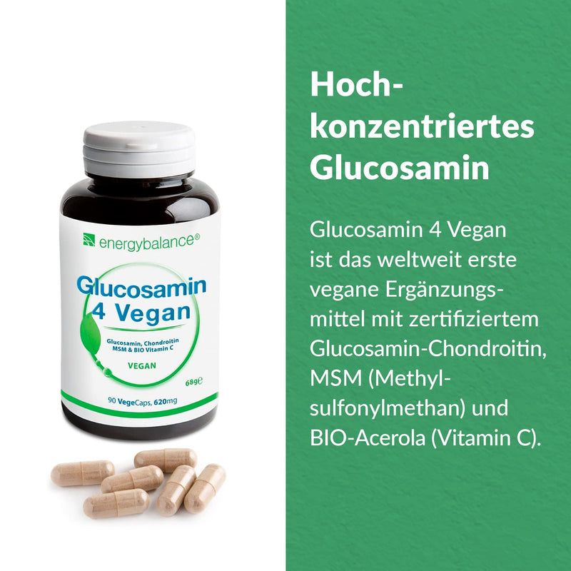 Glucosamine 4 Vegan 620 Mg Per Capsule - Four Vegan Ingredients In One For Well-Being: Glucosamine, Chondroitin, Msm (Methylsulfonylmethane) And Acerola Vitamin C - 90 Capsules - NewNest Australia