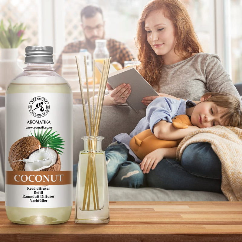 Coconut Diffuser Refill 500ml - Fresh Calming & Long Lasting Home Fragrance - Nice Scent for Aromatherapy - Good Gift - Exotic Scents - Reed Diffusers Refills w/Rattan Sticks - Scented Room Oil - NewNest Australia