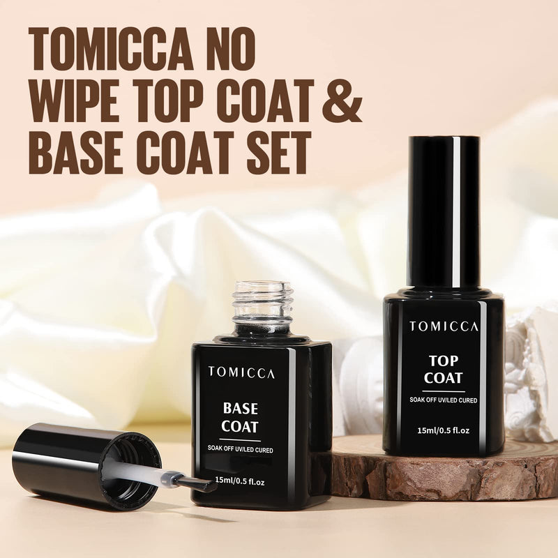 Tomicca Base Coat Top Coat Uv Nail Polish Set, 2 * 15Ml Shellac Base Coat And No Wipe Top Coat, Soak-Off Uv/Led Nail Polish Gel Gift For Nail Studio Diy Home‚¶ 2 * 15Ml - NewNest Australia